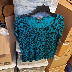 NEW ! Forever 21 Women Top Blouse Cheetah Print Green Black Size L